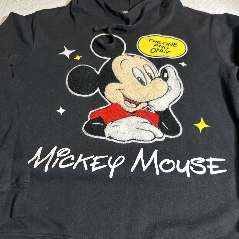 Disney Mickey Mouse The One & Only Logo Women’s Unisex S Black Pullover Hoodie - Picture 2 of 8